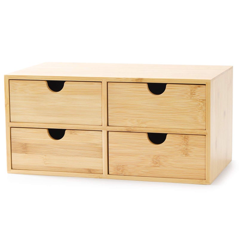 Wisuce Bamboo Desk Organizer - Mini Desktop Drawer Tabletop Storage Organization Box for Office Home Toiletries Supplies, No Assembly Required (4 Drawer) - Image 1